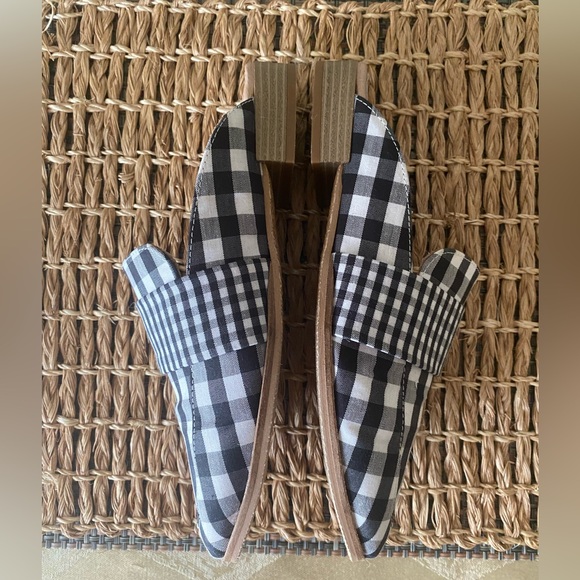 Free People At Ease Loafer Mule Checked Gingham Black White Tan EU 37 US 7 - Picture 14 of 16